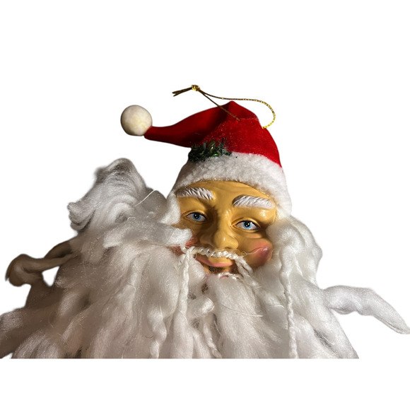 Santa Face Hanging Christmas Ornament Plastic Face Plush Hat Yarn Beard 14.5x9 - Picture 6 of 6